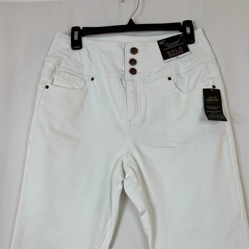 Bold Elements White High Rise Crop Flare Denim Jeans Stretch Waist NWT Women’s - Picture 2 of 9